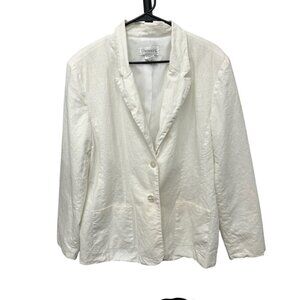 Chadwicks Womens White Linen Cotton Blend Blazer Size 16